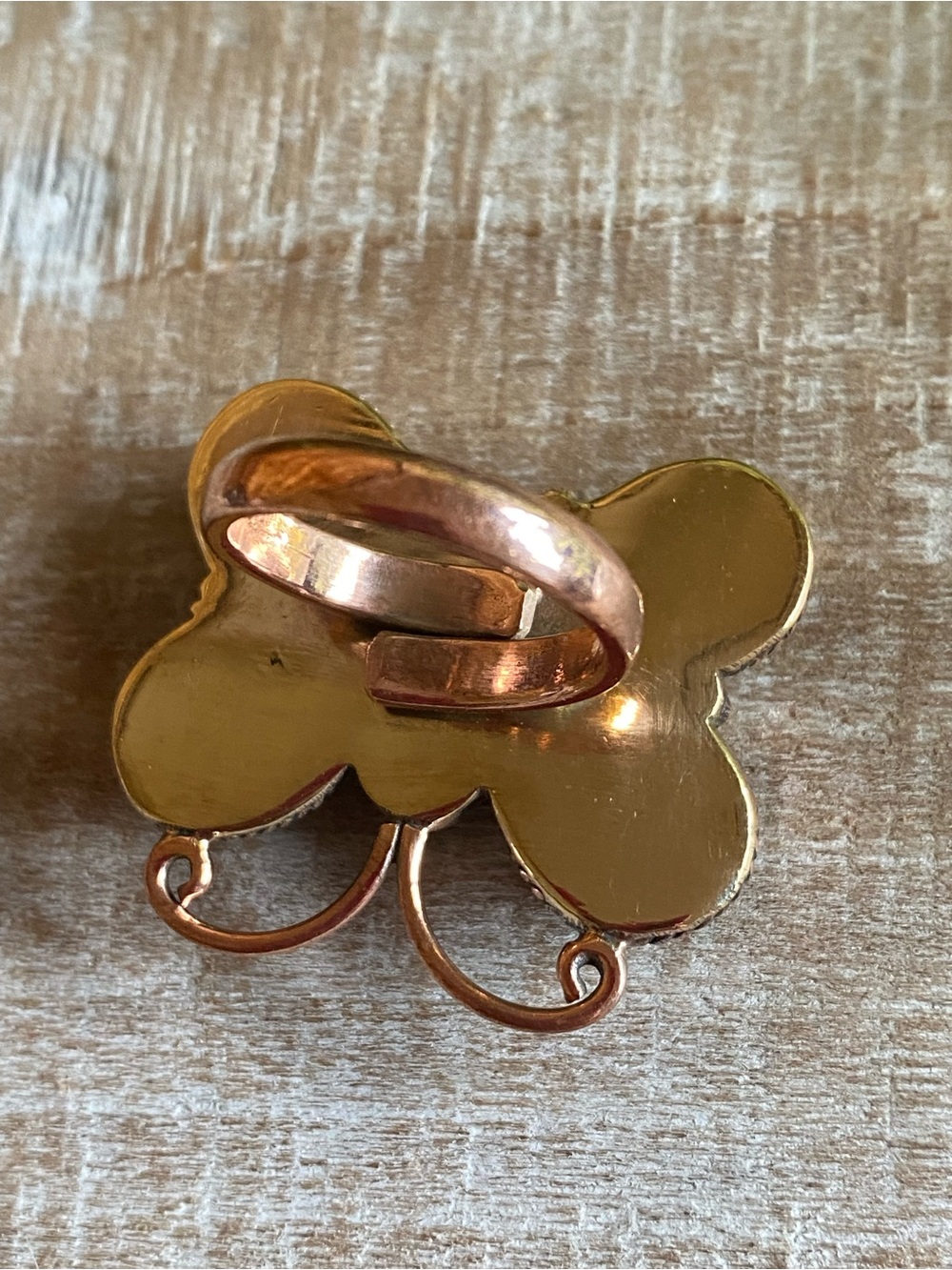 R52 Moonstone/Amethyst multi-stone copper butterfly ring | size: Adjustable - Picture 6 of 9